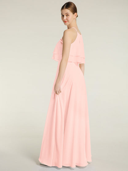 Two Layers Ruffles Bodice Chiffon Dresses Pearl Pink