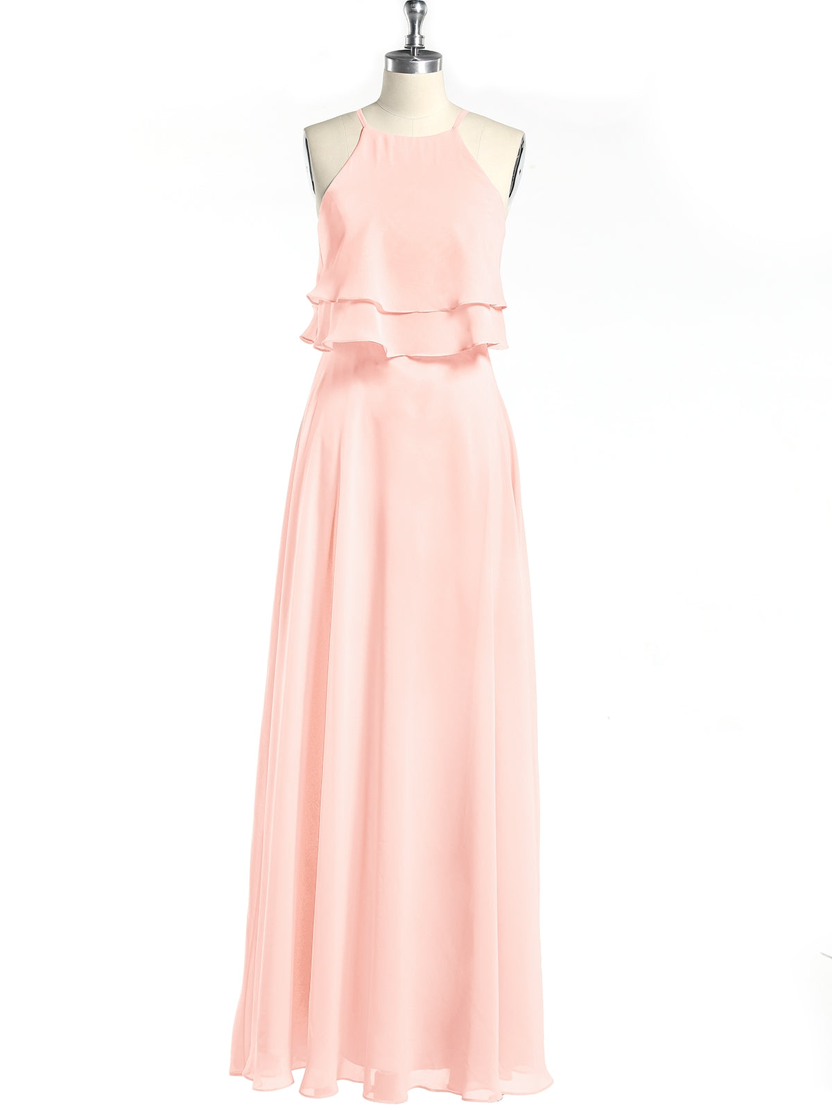Two Layers Ruffles Bodice Chiffon Dresses Pearl Pink