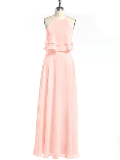 Two Layers Ruffles Bodice Chiffon Dresses Pearl Pink