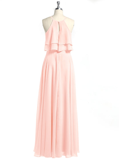 Two Layers Ruffles Bodice Chiffon Dresses Pearl Pink