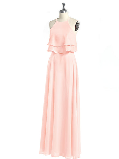 Two Layers Ruffles Bodice Chiffon Dresses Pearl Pink