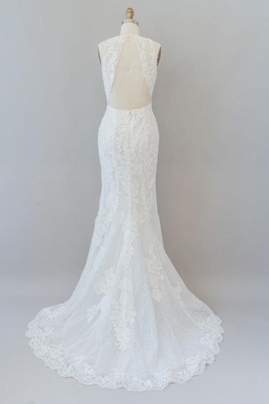 Awesome Illusion Lace Mermaid Wedding Dress