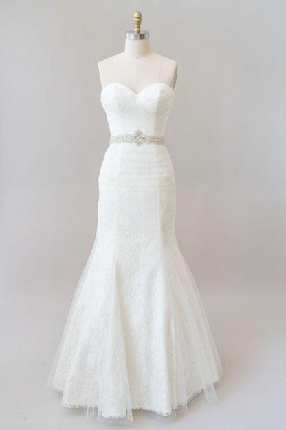 Awesome Ruffle Strapless Lace Sheath Wedding Dress