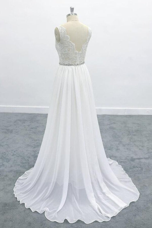Awesome V-neck A-line Lace Chiffon Wedding Dress