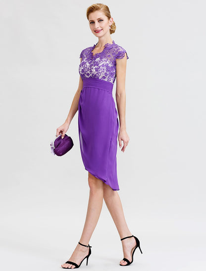 Aimishang  Sheath / Column V Neck Asymmetrical Chiffon / Lace Mother of the Bride Dress with Sash / Ribbon / Pleats / Beautiful Back / See Through