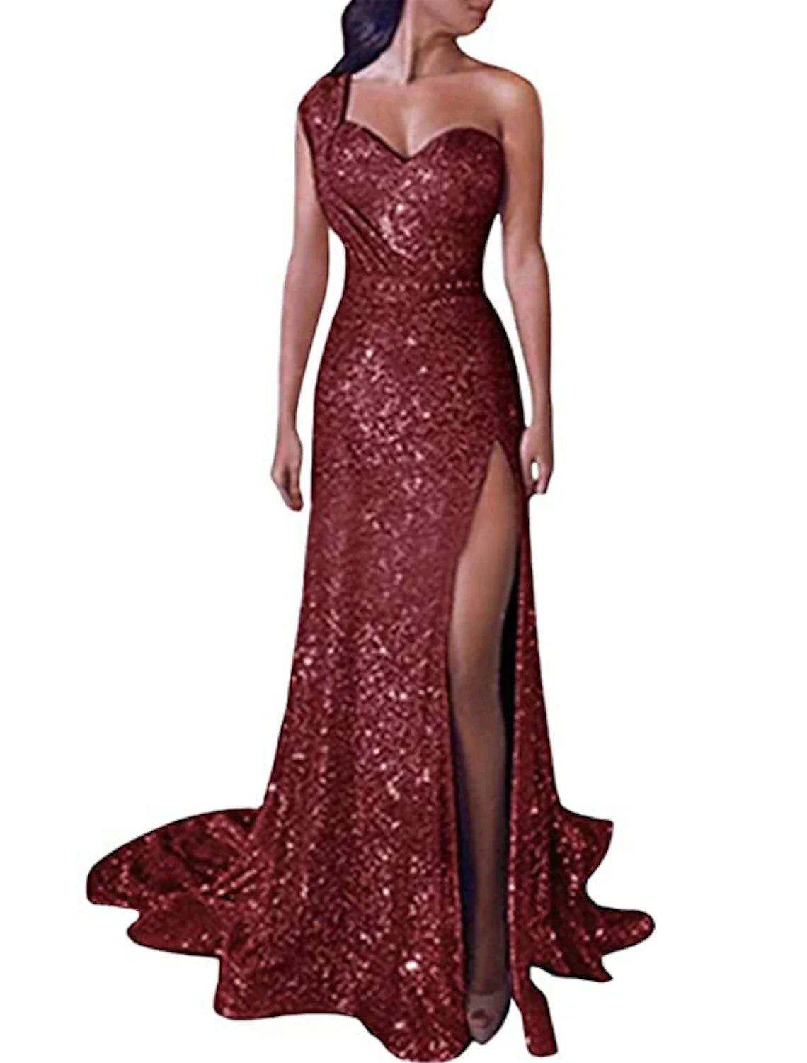 Aimishang  Mermaid Dress Evening Dresses Christmas Red Green Dress Sparkle & Shine Dress Prom Formal Evening Court Train One Shoulder Sleeveless Sequined with Sequin Slit