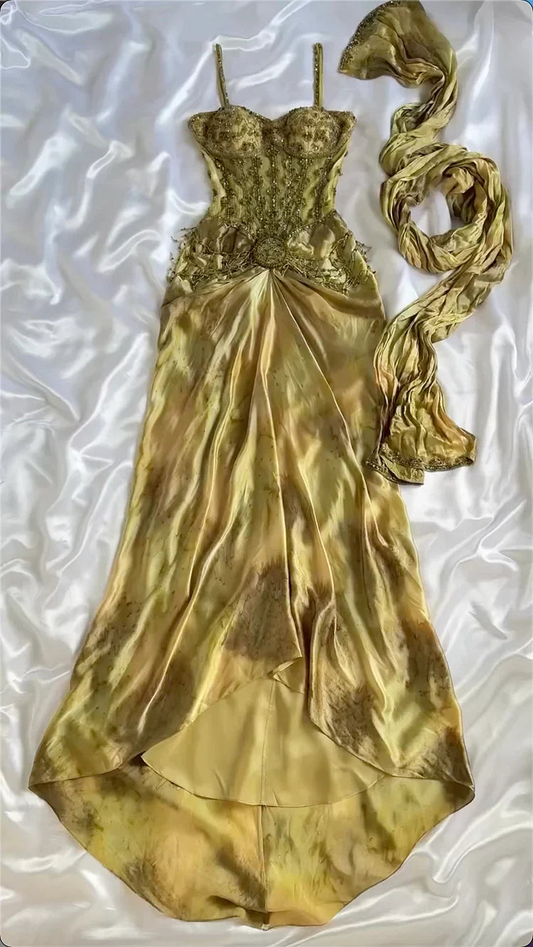 Vintage Shiny Beaded Sweetheart Prom Dress Sheath Spaghetti Strap Evening Dress Long Formal Dress HZ1024