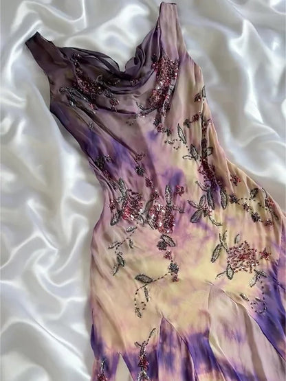 Vintage Embroidery Chiffon Beaded Ruffled Homecoming Dress Party Dress Cocktail Dress HZ1024