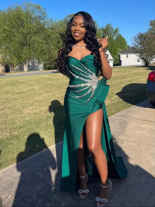 Aimishang Elegant Green Mermaid Prom Dress Beaded Long Evening Gown Formal Wear Dresses