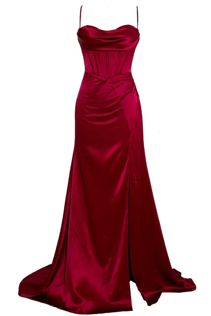 Charming Satin High Slit Sweetheart Mermaid Long Prom Dress Party Dress Evening Dress HZ1024