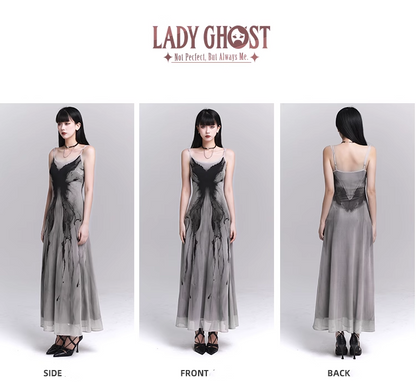 Women Fashion Design Sense Seaside Party Grey Spaghetti Strap Dress HZ1024