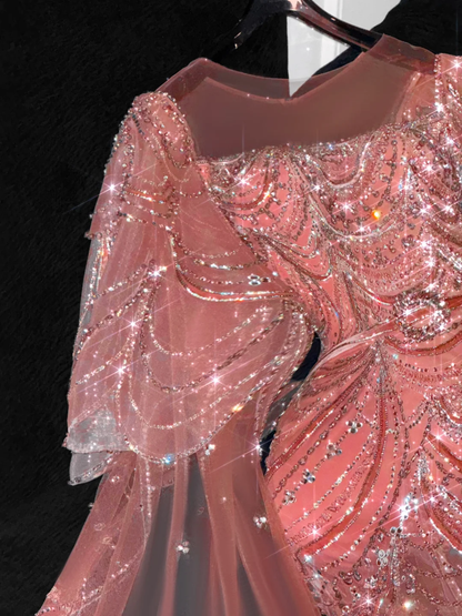 Gorgeous Shiny Orange Beaded Sequined Design Mermaid Prom Dress Evening Dress HZ1024