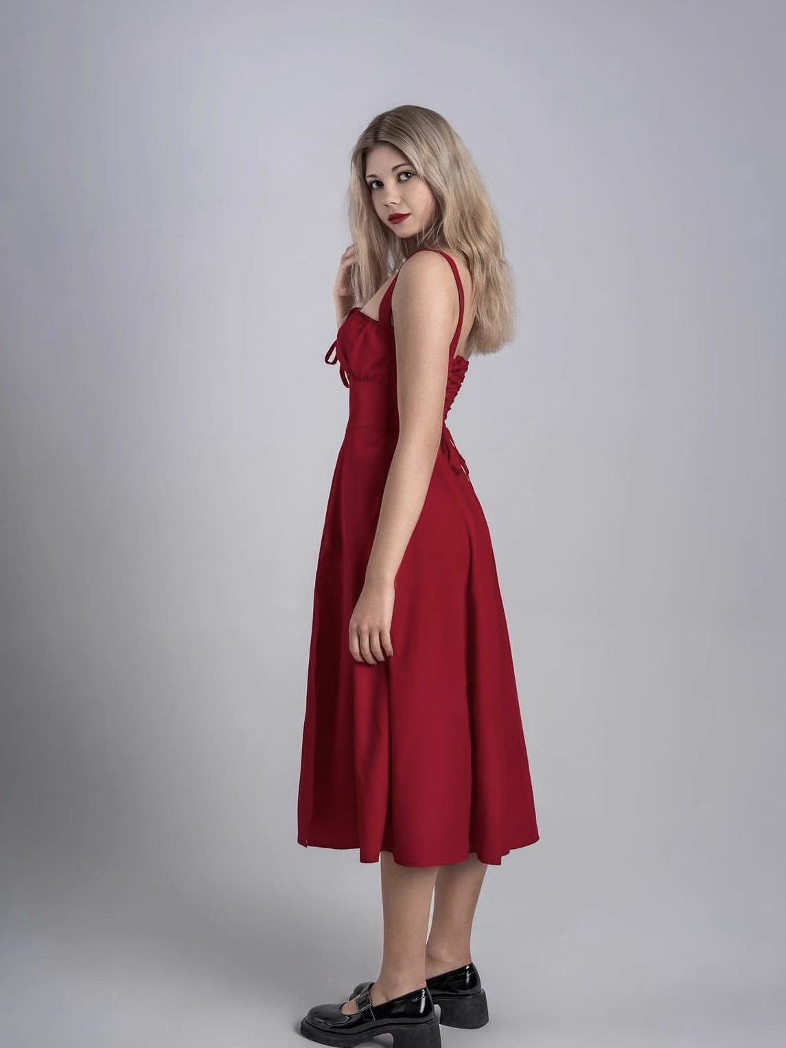 Simple Floral Spaghetti Strap Design A-line Split Women Dress HZ1024