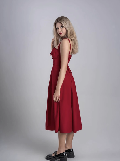 Simple Floral Spaghetti Strap Design A-line Split Women Dress HZ1024