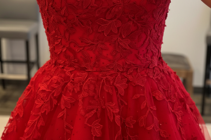 Backless Red Tulle Lace Long Prom Dresses Sleeveless Aline Formal Evening Dresses