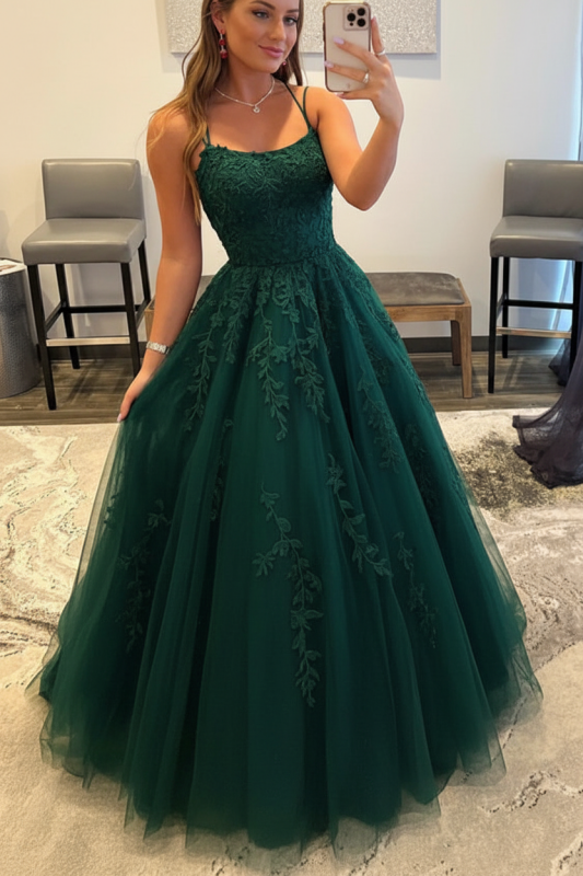 Backless Red Tulle Lace Long Prom Dresses Sleeveless Aline Formal Evening Dresses