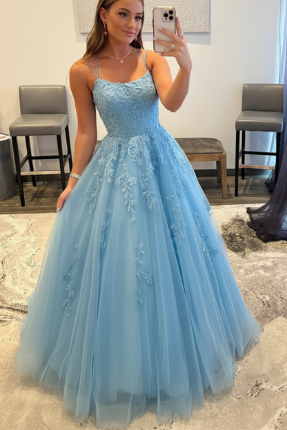 Backless Red Tulle Lace Long Prom Dresses Sleeveless Aline Formal Evening Dresses