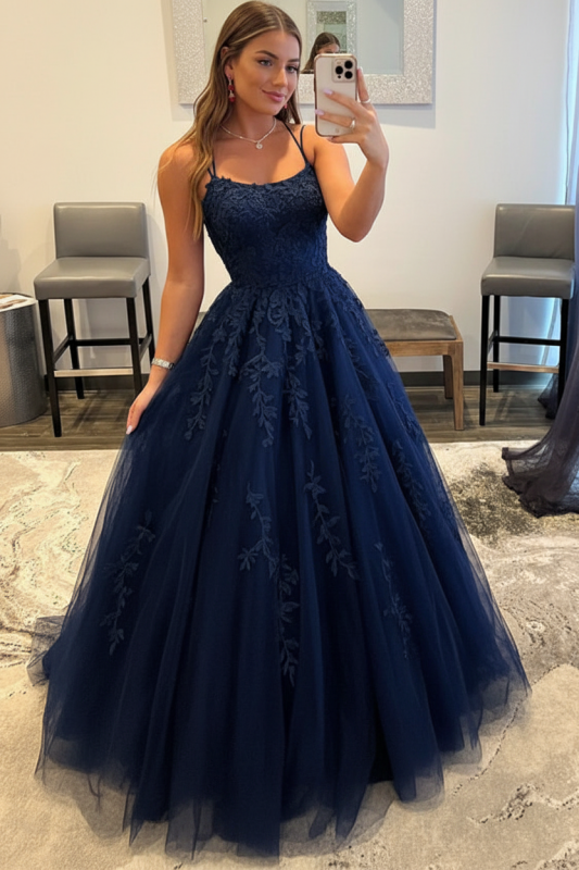 Backless Red Tulle Lace Long Prom Dresses Sleeveless Aline Formal Evening Dresses