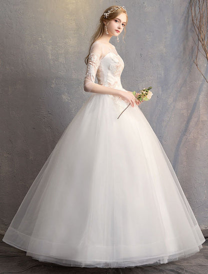Ball Gown Princess Wedding Dresses Ivory Half Sleeve Backless Applique Bridal Dress