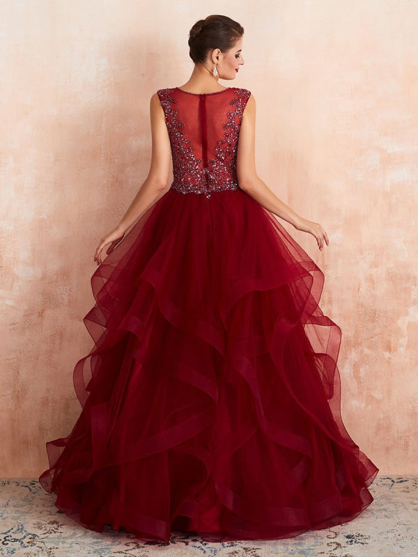 Ball Gown Wedding Dress Princess Floor Length V Neck Sleeveless Sequins Tulle Bridal Dresses