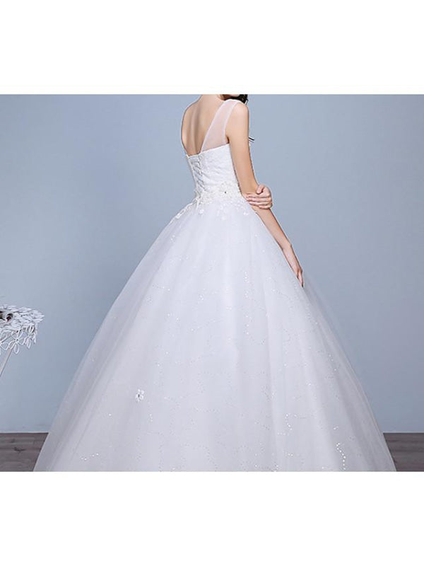 Ball Gown Wedding Dresses Sweetheart Neckline Floor Length Lace Tulle Polyester Sleeveless Romantic Glamorous Sexy