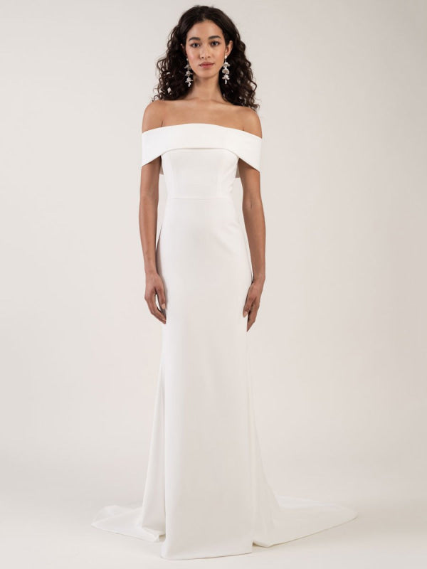 Bateau Neck Sleeveless Backless Satin White Long Mermaid Bridal Dress