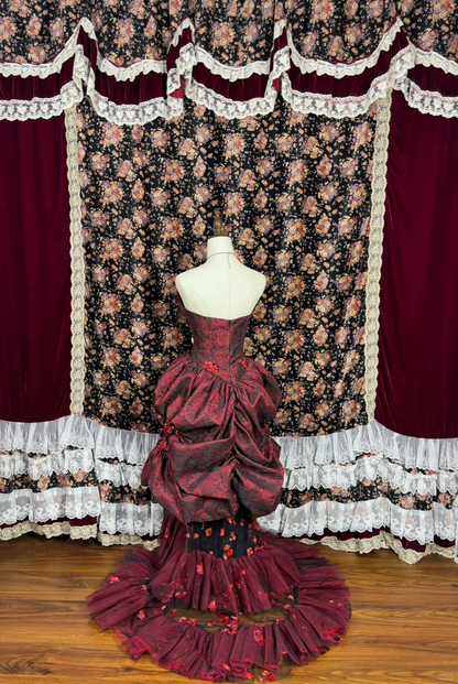 Gorgeous Burgundy Sweetheart Rose Applique Strapless Floor-length/Short Prom Dress Birthday Dress Evening Dress HZ1024