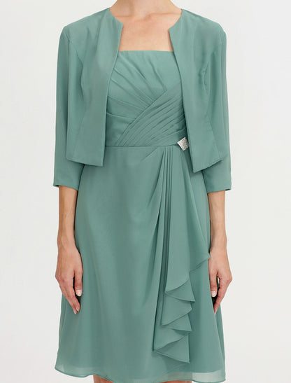 Aimishang A-Line Mother of the Bride Dress Formal Elegant Two Piece Strap Short / Mini Chiffon Sleeveless yes with Pleats Beading