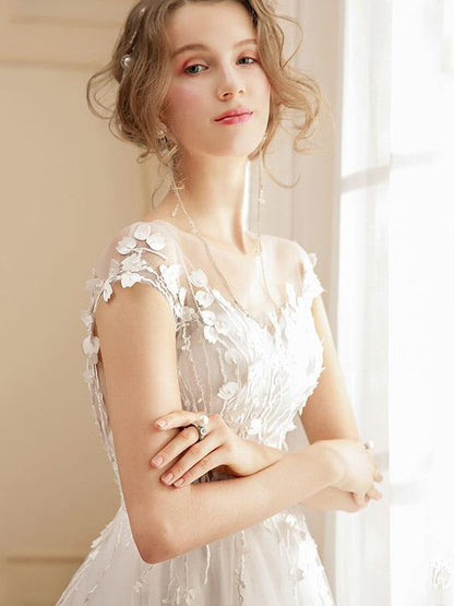 Beach Wedding Dress Bohemian Maxi Bridal Dresses Ivory Applique Illusion Open Back Summer Wedding Gowns