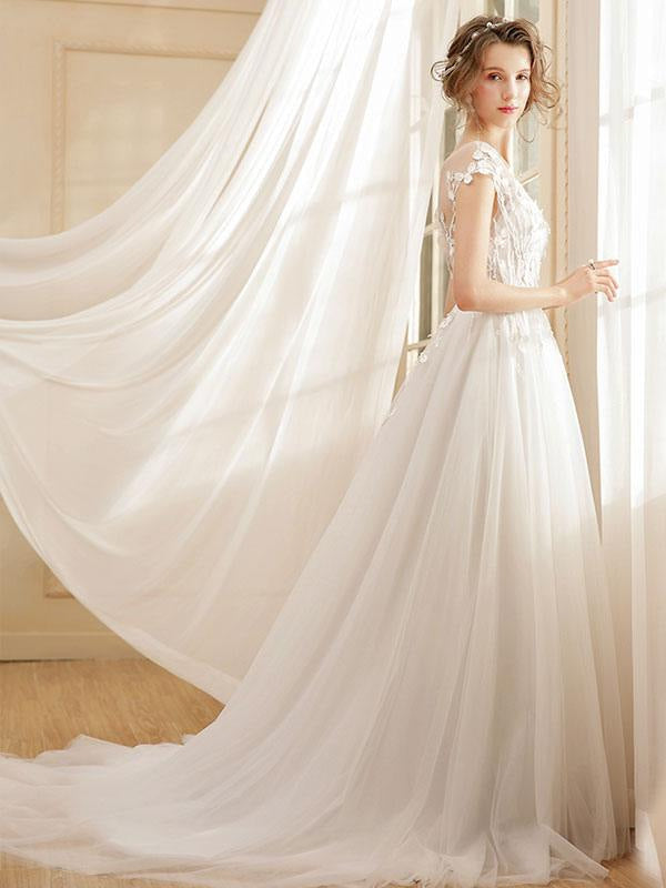 Beach Wedding Dress Bohemian Maxi Bridal Dresses Ivory Applique Illusion Open Back Summer Wedding Gowns