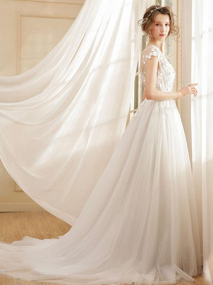 Beach Wedding Dress Bohemian Maxi Bridal Dresses Ivory Applique Illusion Open Back Summer Wedding Gowns