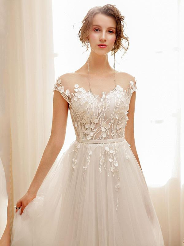 Beach Wedding Dress Bohemian Maxi Bridal Dresses Ivory Applique Illusion Open Back Summer Wedding Gowns
