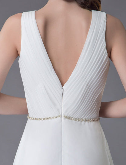 Beach Wedding Dresses Chiffon V Neck High Low Sash Summer Bridal Dress