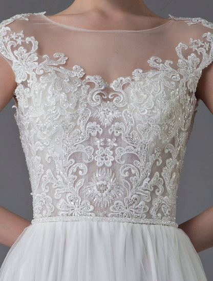Beach Wedding Dresses Lace Tulle A Line Ivory Beaded Summer Bridal Gowns