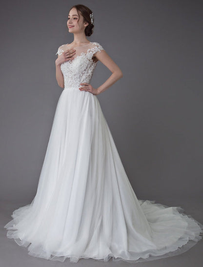 Beach Wedding Dresses Lace Tulle A Line Ivory Beaded Summer Bridal Gowns