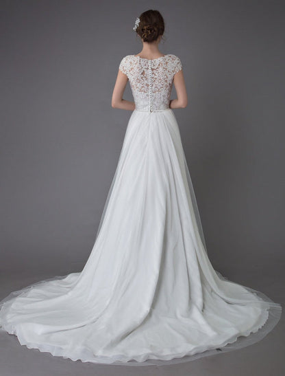 Beach Wedding Dresses Lace Tulle A Line Ivory Beaded Summer Bridal Gowns