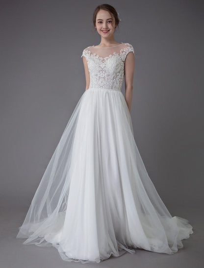 Beach Wedding Dresses Lace Tulle A Line Ivory Beaded Summer Bridal Gowns
