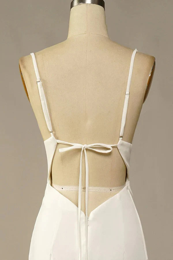 Spaghetti Straps Long Soft Satin Ivory Mermaid Beach Wedding Dresses