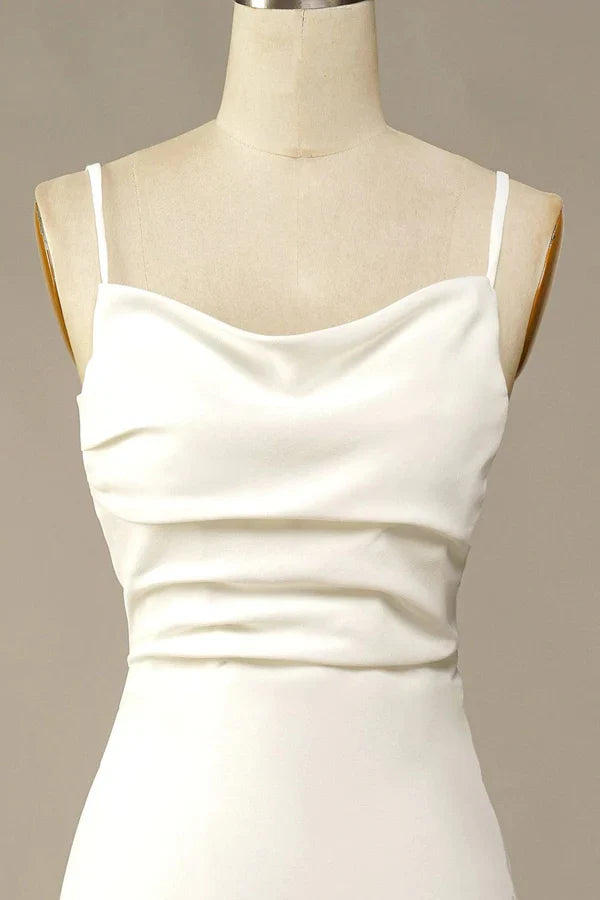 Spaghetti Straps Long Soft Satin Ivory Mermaid Beach Wedding Dresses