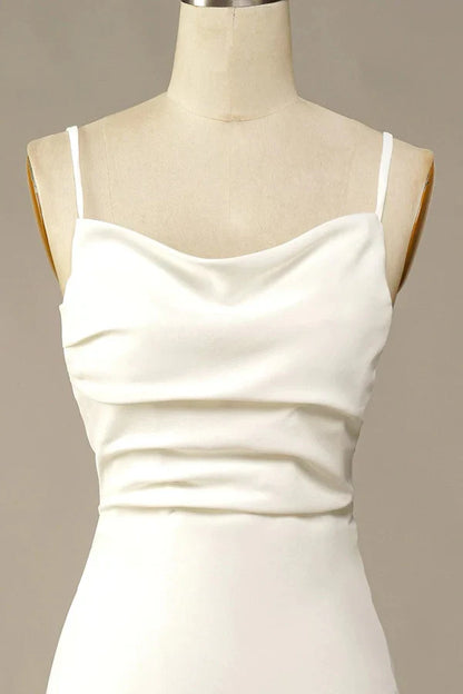 Spaghetti Straps Long Soft Satin Ivory Mermaid Beach Wedding Dresses