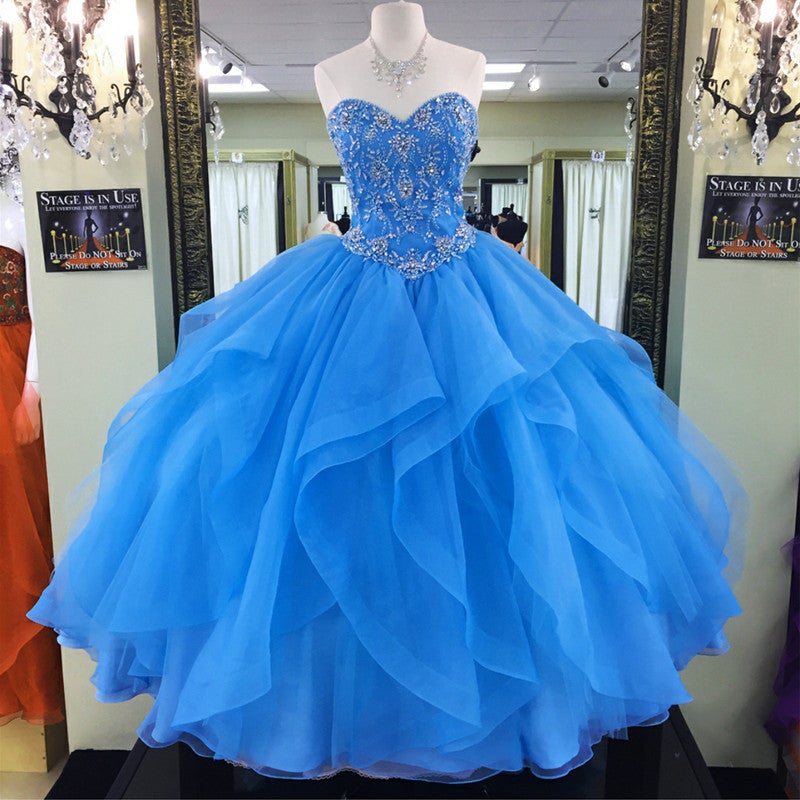 Beaded Sweetheart Organza Ruffles Quinceanera Dress