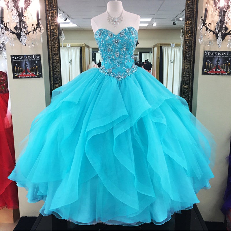 Beaded Sweetheart Organza Ruffles Quinceanera Dress