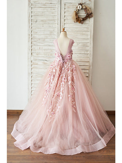 Beautiful Jewel Ball Gown with Pearls and Lace for Flower Girls