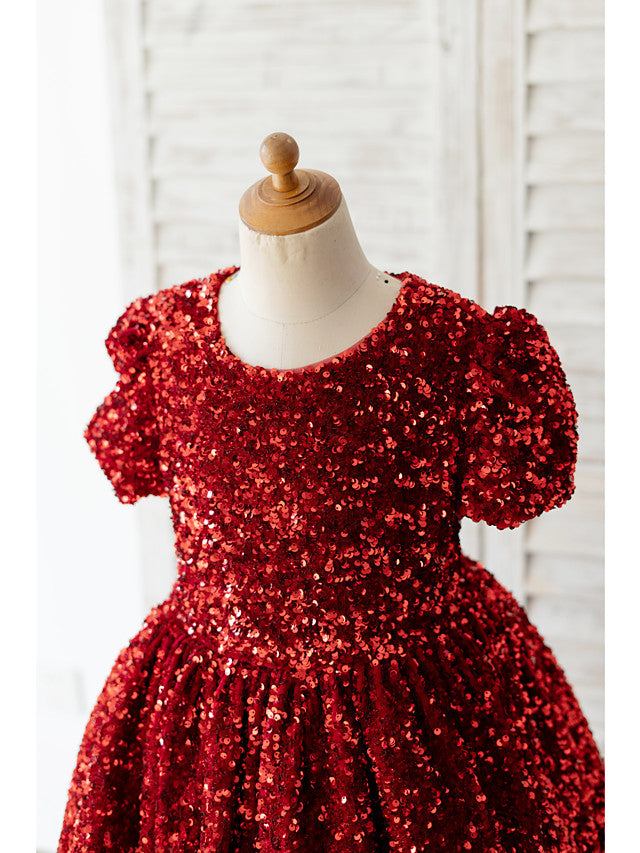 Beautiful Jewel Neck Ball Gown Flower Girl Dress With Sequined Short Sleeves