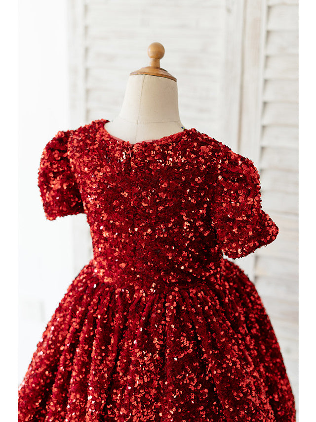 Beautiful Jewel Neck Ball Gown Flower Girl Dress With Sequined Short Sleeves