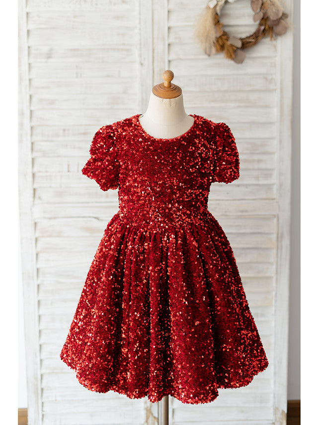 Beautiful Jewel Neck Ball Gown Flower Girl Dress With Sequined Short Sleeves