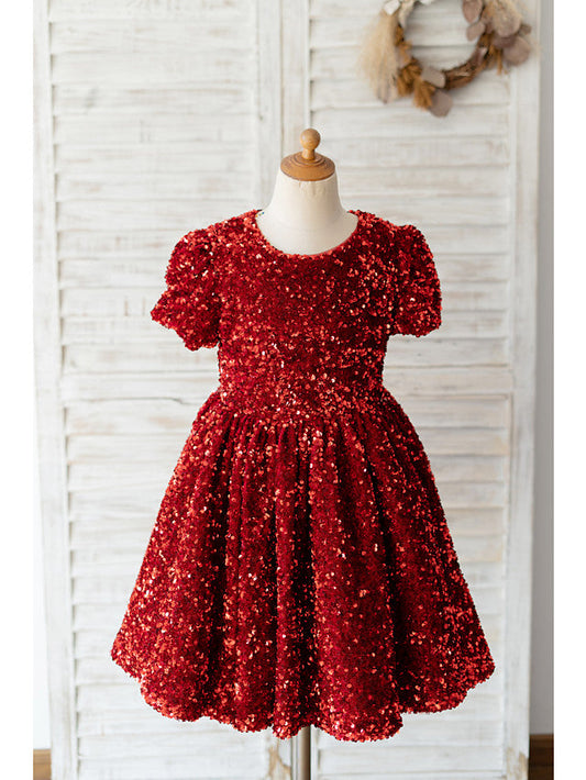 Beautiful Jewel Neck Ball Gown Flower Girl Dress With Sequined Short Sleeves