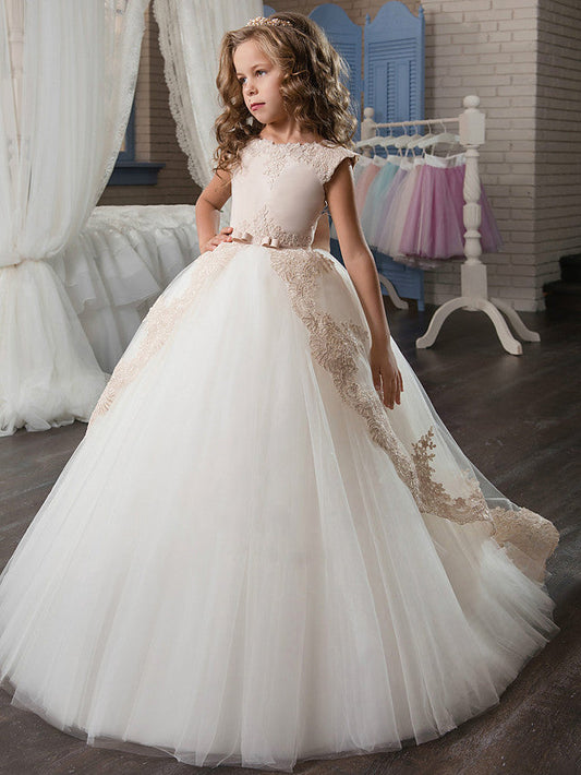 Beautiful Princess Lace Cap Sleeves Flower Girls Dresses