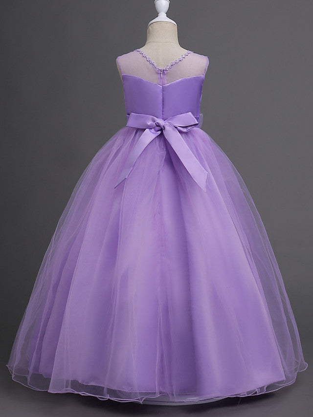 Beautiful Princess Wedding Flower Girl Dress with Belt Appliques