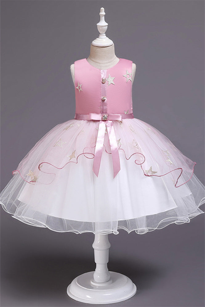 Beautiful Star Decor Sleeveless Ball Gown Tulle Flower Girl Dress